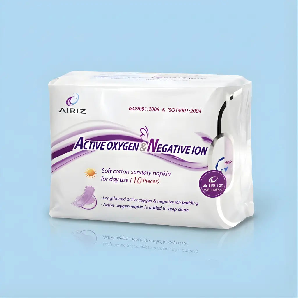 AIRIZ Active Oxygen & Negative Ion Soft Cotton Day Use Sanitary Napkin – 10 Pieces